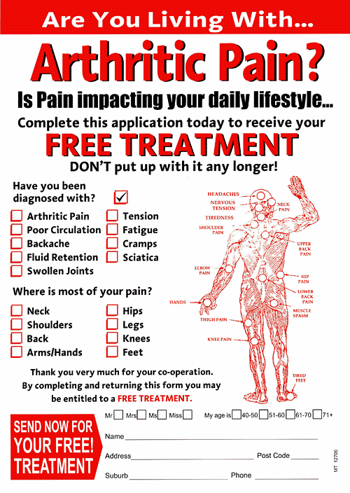 Front of questionable pain-relief flyer