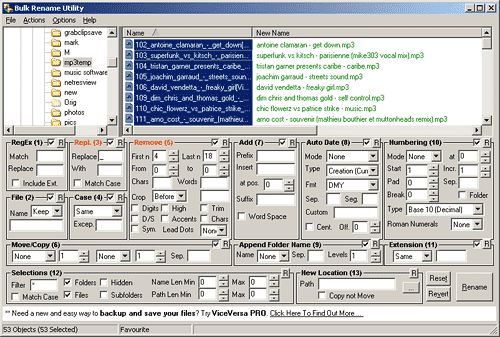 Bulk Rename Utility interface