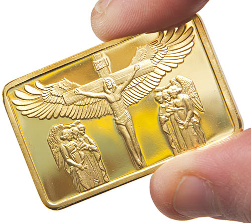 Small fake gold bar with a winged Jesus on it for some reason