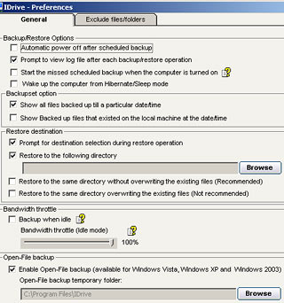 IDrive preferences