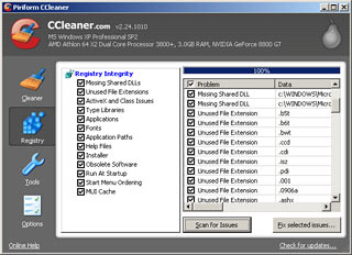 CCleaner's registry cleaner