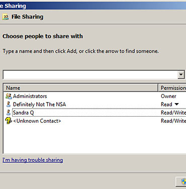 "Unknown Contact" in file sharing